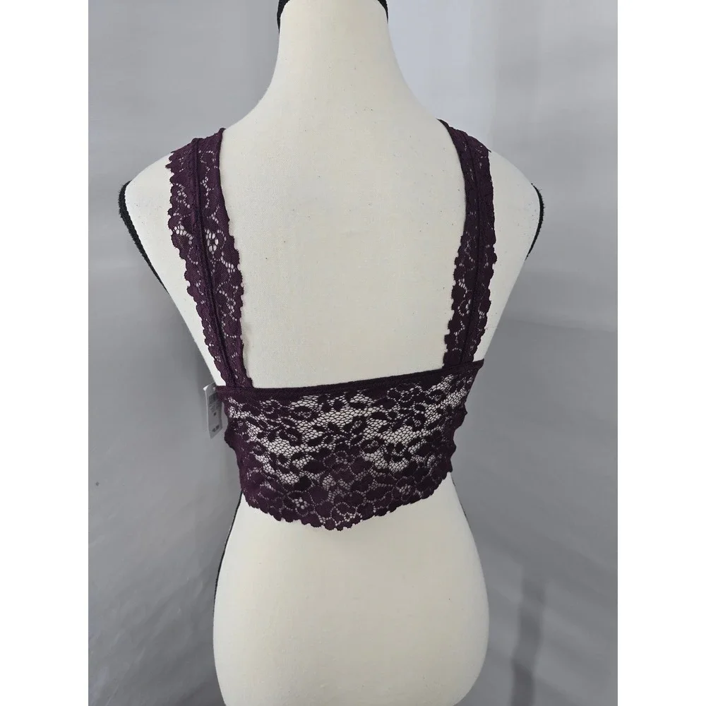 New Free People Adella Lace Bralette Plum Purple V-Neck Longline Boho Medium